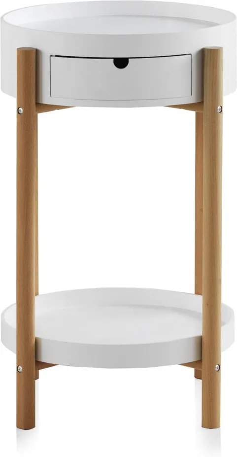 Biely príručný stolík so zásuvkou a nohami z bukového dreva Geese Nordic Style Malo
