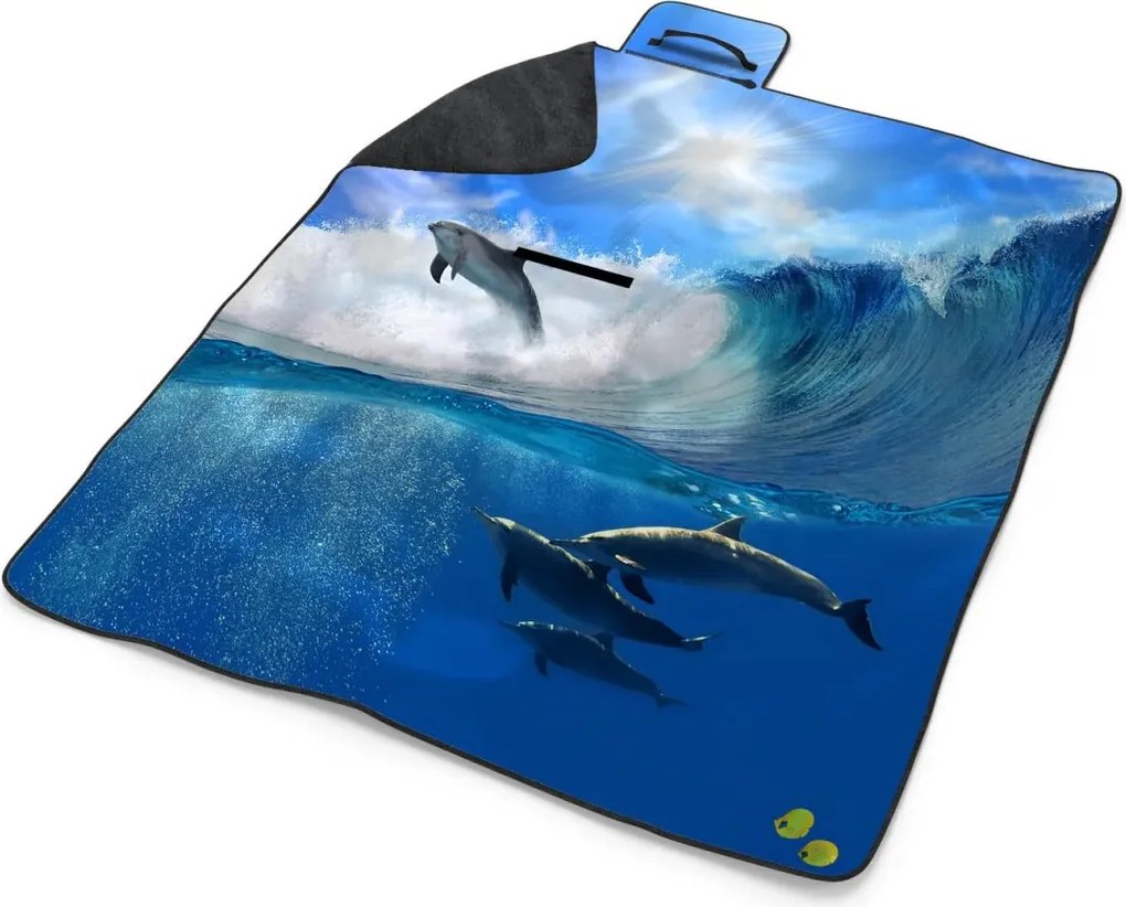 Sablio Plážová deka Delfíni ve vlnách: 200x140 cm