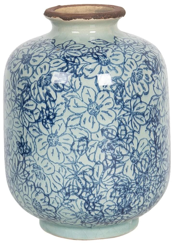 Keramická váza vo vintage štýle s modrými kvietkami Bleues - Ø 10 * 15 cm