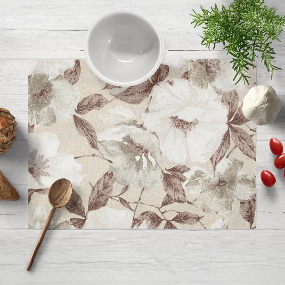 Biante Dekoračné prestieranie na stôl Porto PRT-011 Hnedo-biele kvety na béžovom 30x40 cm