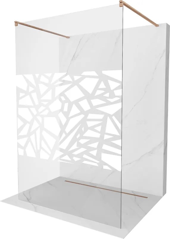 Mexen Kioto, sprchová zástena Walk-In 140 x 200 cm, 8mm číre sklo biely vzor, medený matný profil, 800-140-002-65-85
