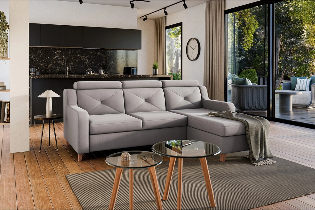 Rohová sedačka Laksaro s rozkladom pravostranná - tmavobéžový zamat Jasmine 25