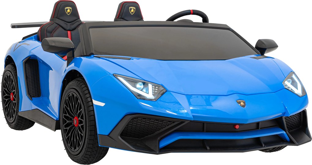 Ramiz Lamborghini Aventador SV na batérie pre 2 deti Modrá + Bezkartáčový motor + Nafukovacie kolesá + LED audio
