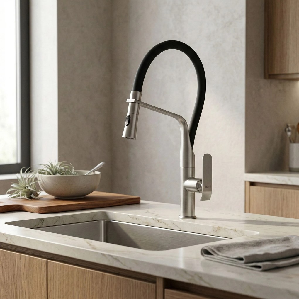 Rea Castor, kuchynská batéria flexibilná vysoká, brúsená oceľ, REA-B4322