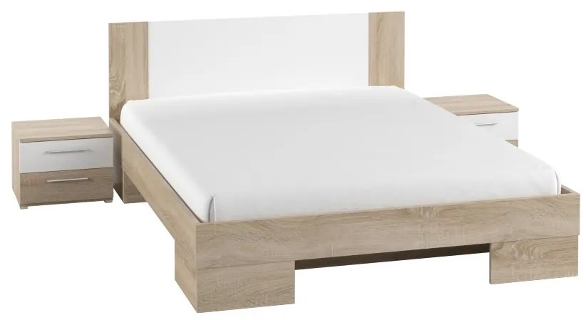 Manželská posteľ 160 cm Verwood Typ 81 (s nočnými stolíkmi) (dub sonoma + biely) . Vlastná spoľahlivá doprava až k Vám domov. 1030062
