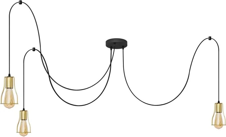 Luster na lanku TUBE LONG 3xE27/10W/230V čierna/zlatá