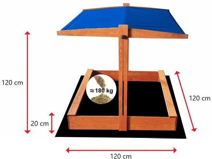 Sun Active Drevené pieskovisko so strieškou Slim, modré - 120 cm