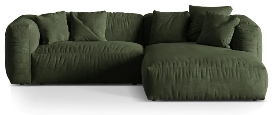 Zelená zamatová modulárna rohová pohovka (pravý roh/s leňoškou) Martina – Micadoni