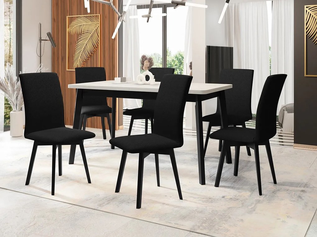 Jedálenský stôl so 6 stoličkami AL24, Morenie: dub artisan L, Poťahové látky: Hygge D20, Farby nožičiek: čierna