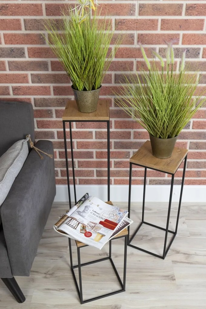 Kvetinový stojan CHARR 60 cm čierny/dub lancelot