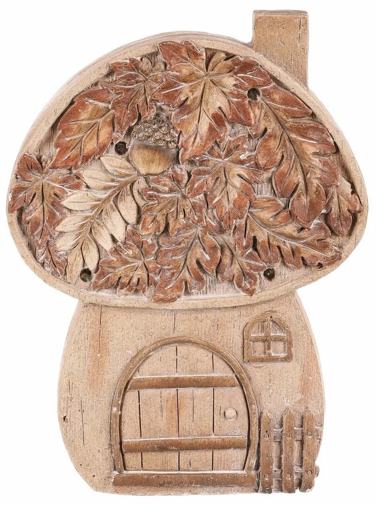 Jesenná dekorácia Hubový domček s osvetlením, 24 x10 x 32 cm, horčík, imitácia dreva