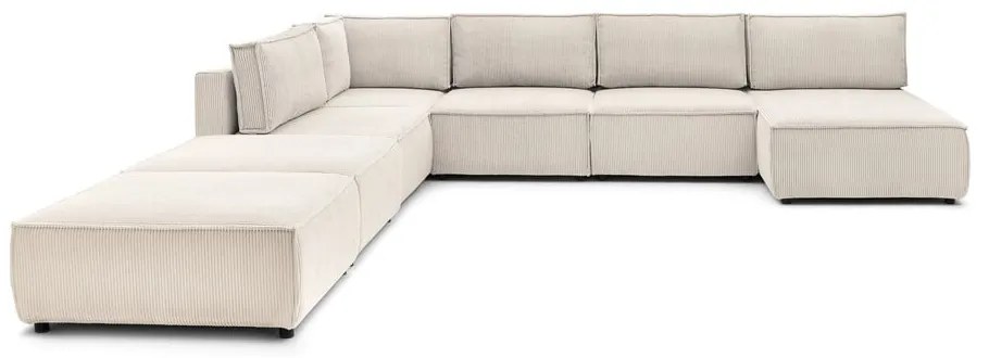Krémovobiela menčestrová rohová pohovka (do tvaru "U"/variabilná) Nihad modular – Bobochic Paris