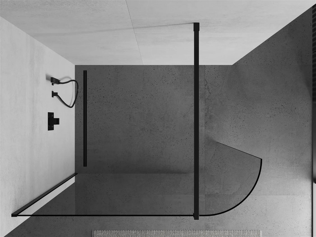 Mexen Kioto, zaoblená sprchová zástena 130 x 200 cm, 8mm číre sklo, čierny profil, 800-130-101-70-06