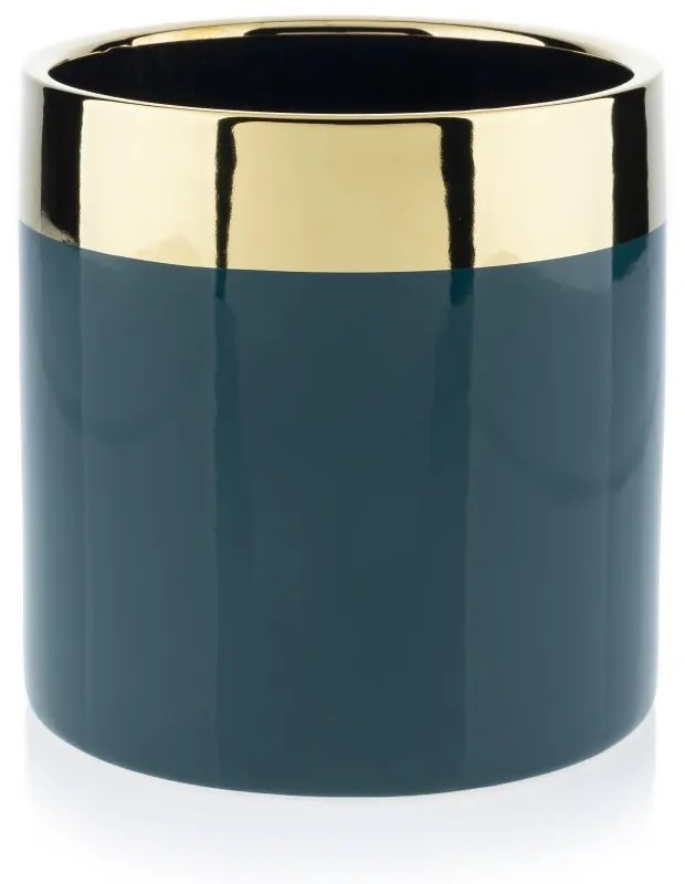 KERAMICKÝ KVETINÁČ CINDY 11X11 CM ZMAVOZELENÁ/ZLATÁ