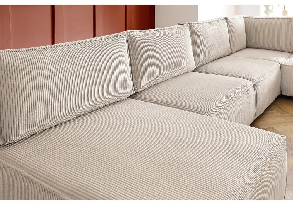 Krémovobiela menčestrová rohová pohovka (do tvaru "U"/variabilná) Nihad modular – Bobochic Paris