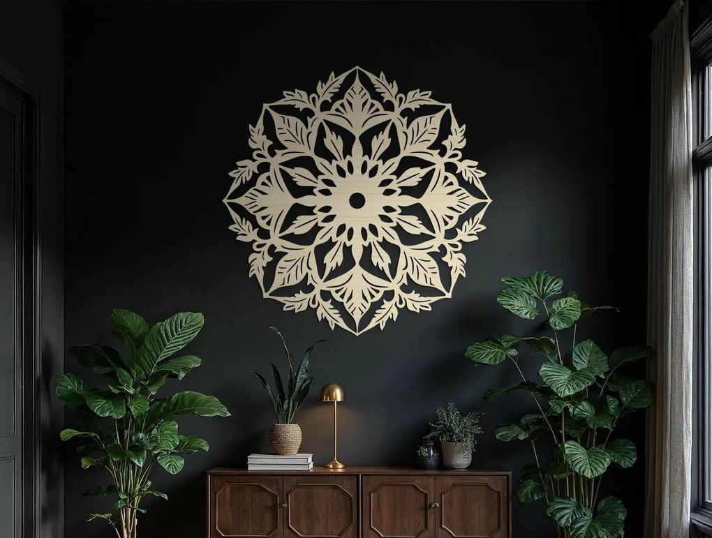 drevko Mandala na stenu Kvetina Rozmer obrazu: 44,5 x 46 cm, Farba dekorácie: Čierna