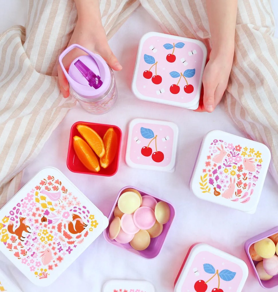 A Little Lovely Company - súprava štyroch desiatových škatuliek - čerešne