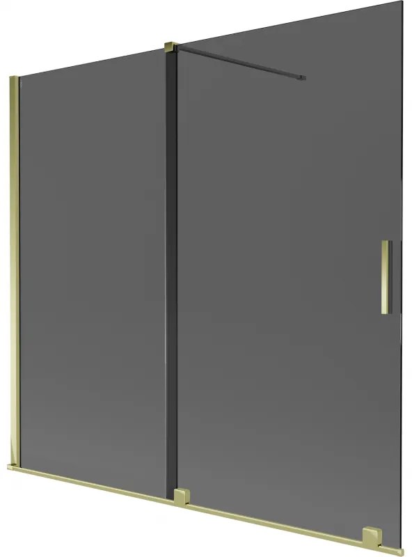 Mexen Velar, 2-krídlová posuvná vaňová zástena 170 x 150 cm, 8mm šedé sklo, zlatá lesklá, 896-170-000-41-50