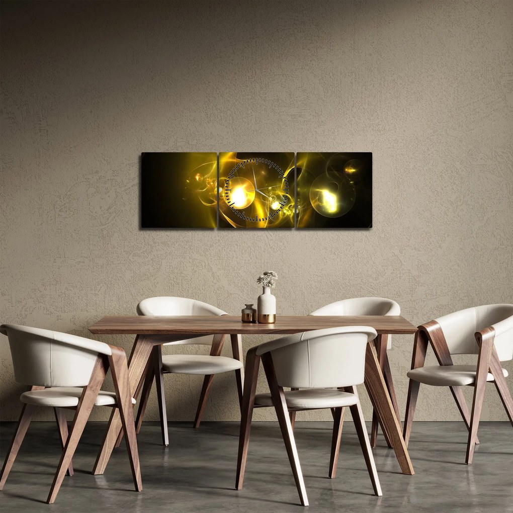 Abstraktný obraz žltých gulí (s hodinami) (90x30 cm)