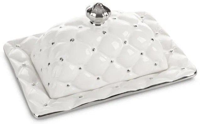 Dekoračný podnos s vekom ADORE 04 biely / strieborný