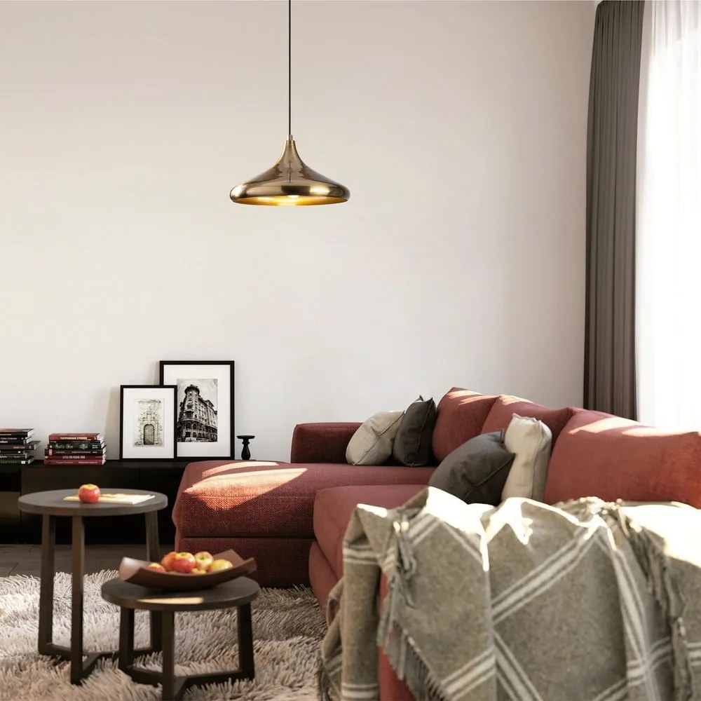 Závesné svietidlo v zlatej farbe s kovovým tienidlom ø 35 cm Berceste – Opviq lights