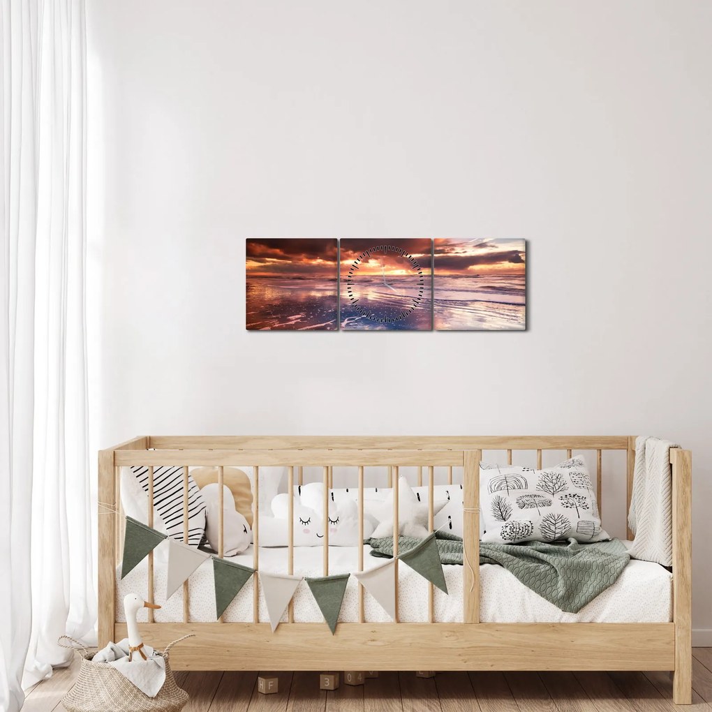 Obraz - Večerná pláž (s hodinami) (90x30 cm)
