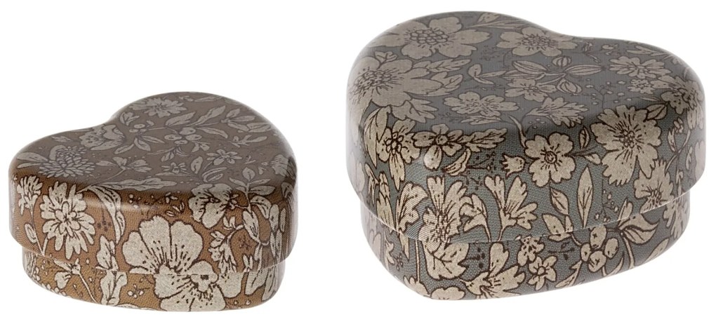 Maileg Plechová mini krabička Heart Blue/Ocher Blossom – set 2 ks