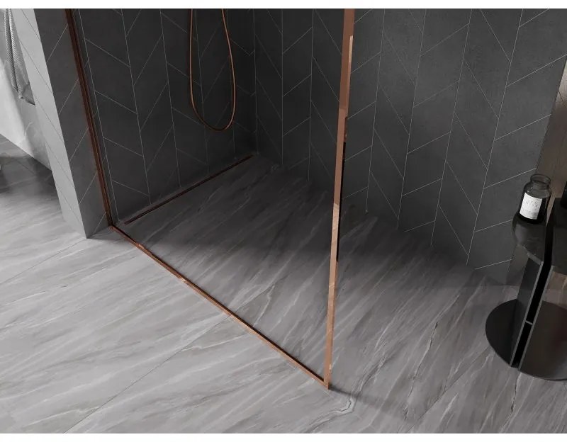 Mexen, Mexen Kioto-XF L sprchová stena s rámom 120 x 202 cm, priehľadná 10 mm, ružové zlato - 800-120-174-60-00-XF