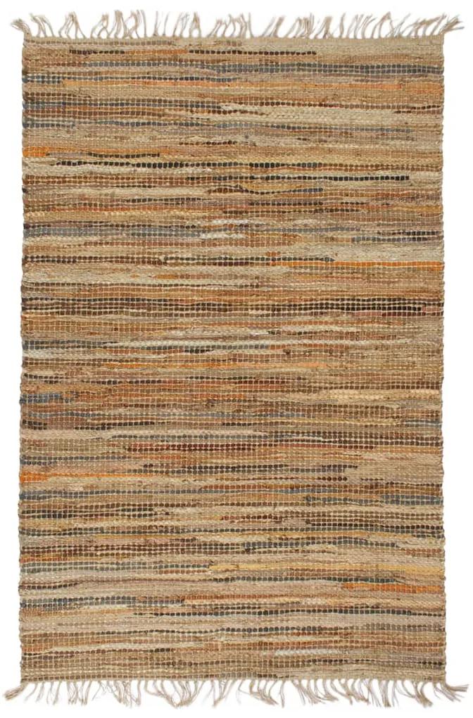 vidaXL Ručne tkaný Chindi koberec koža a juta 120x170 cm bledohnedý