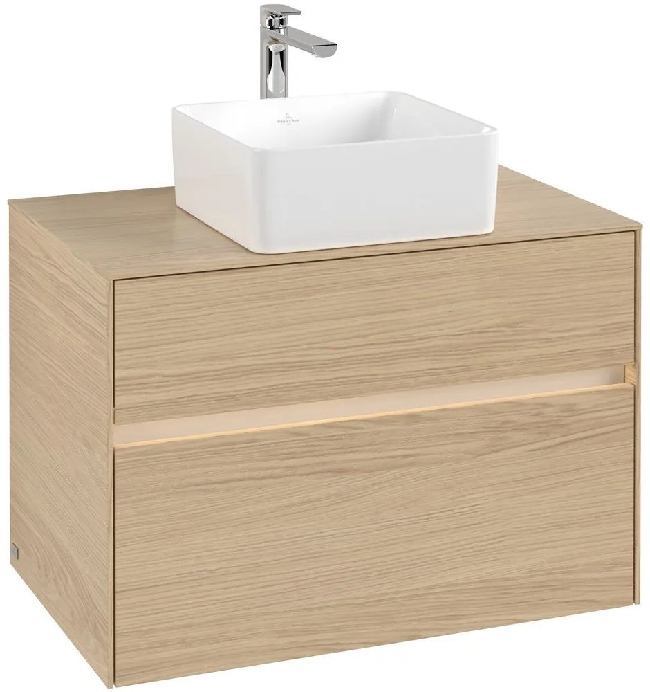 VILLEROY &amp; BOCH Collaro závesná skrinka pod umývadlo na dosku (umývadlo v strede), 2 zásuvky, s LED osvetlením, 800 x 500 x 548 mm, Nordic Oak, C037B0VJ