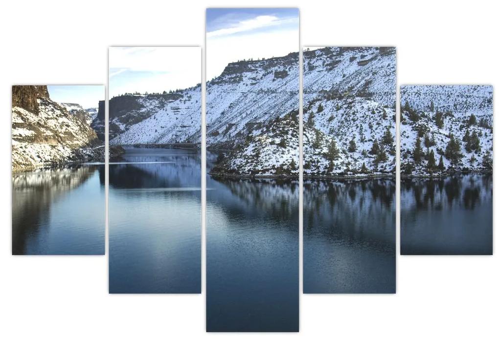 Obraz - zimná krajina s jazerom (150x105 cm)