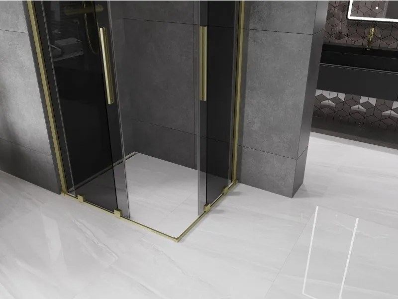 Mexen Velar Duo, sprchový kút s posuvnými dverami 90 x 80 cm, 8mm šedé sklo, zlatá matná, 871-090-080-42-55
