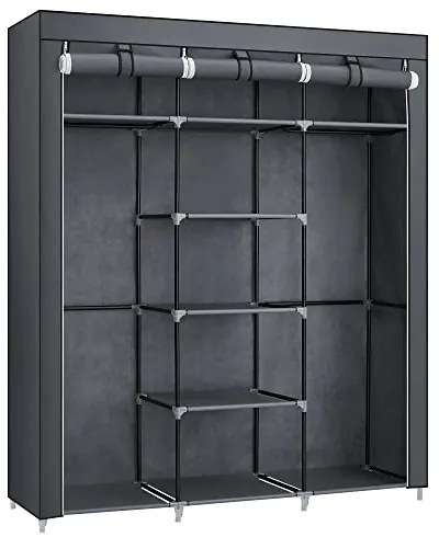 Látkový šatník, 2 závesné tyče, 9 políc, 175x149,8x44,9cm