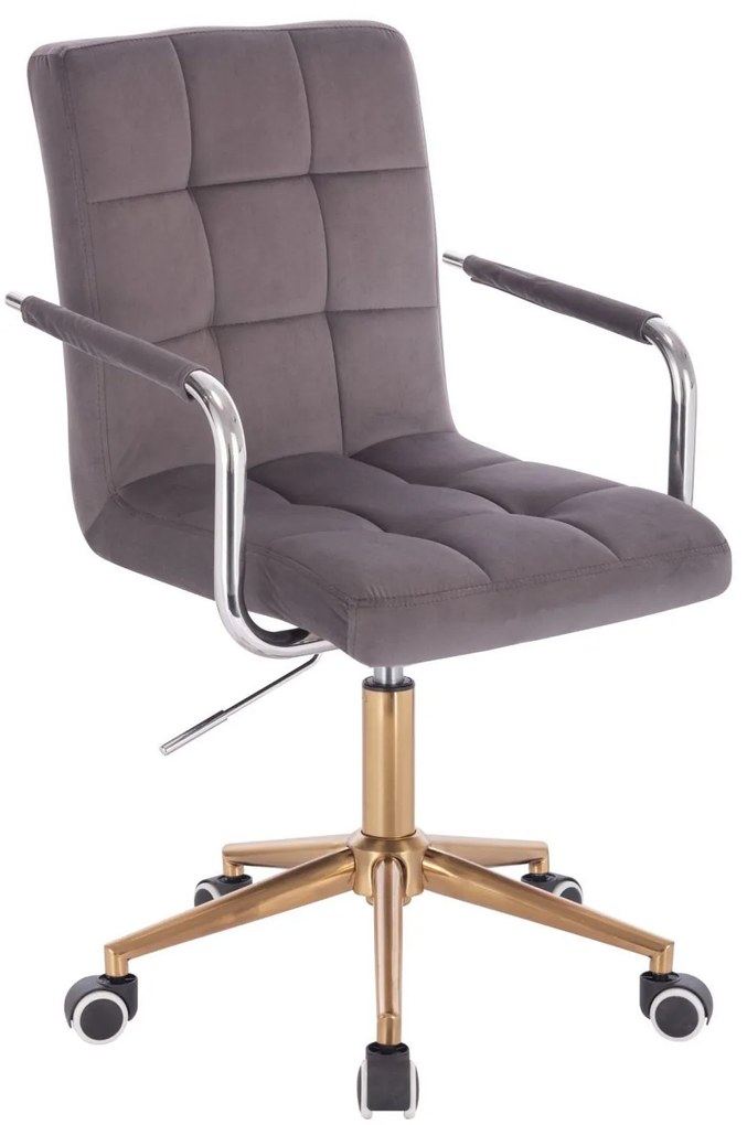 LuxuryForm DESIGN Stolička VERONA VELUR na zlatej podstave s kolieskami - tmavo šedá