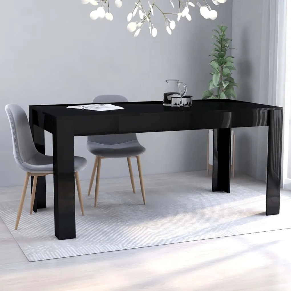 vidaXL Jedálenský stôl, lesklý čierny 160x80x76 cm, drevotrieska