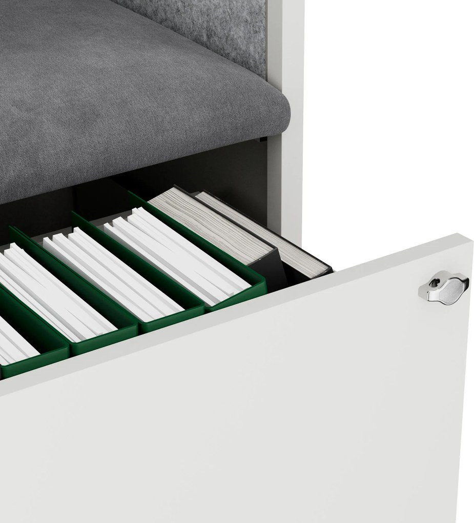 Akustická kabína SALLY MentalBox 600 mm – biely korpus, sivé sedadlo