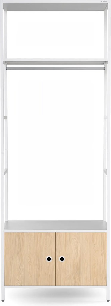 Kancelársky regál otvorený s tyčou na oblečenie, do recepcie a čakárne, kovový, biely/dub sonoma, 800x2200x400 mm: ARIEL Eco Design