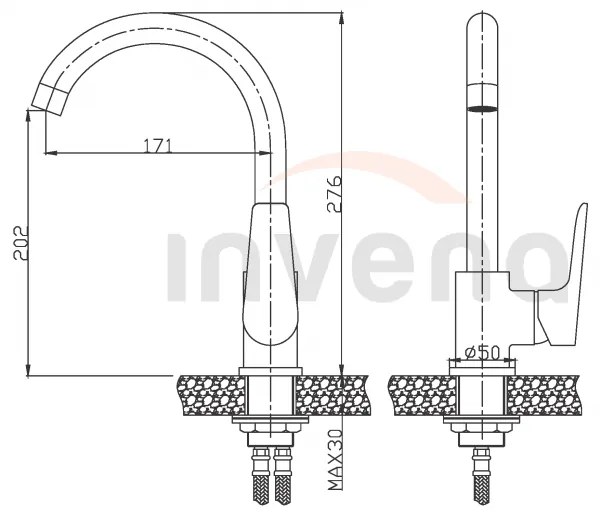 Invena Dokos, drezová batéria s otočným ramenom, biela-chróm, INV-BZ-19-002-V