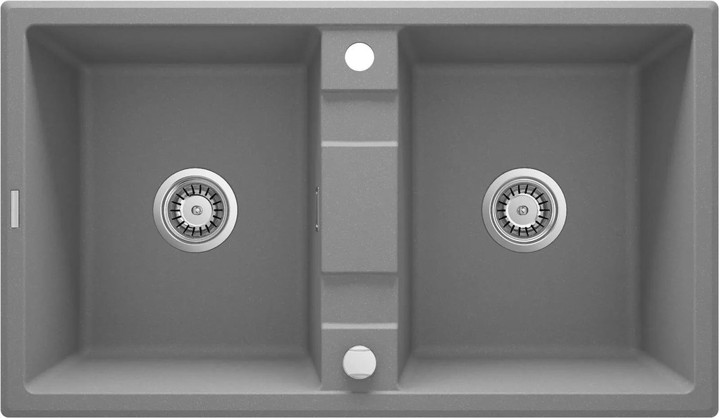 Deante Eridan, granitový drez na dosku 860x500x220 mm B/O, 3,5" + priestorovo úsporný sifón, 2-komorový, šedá, DEA-ZQE_S203