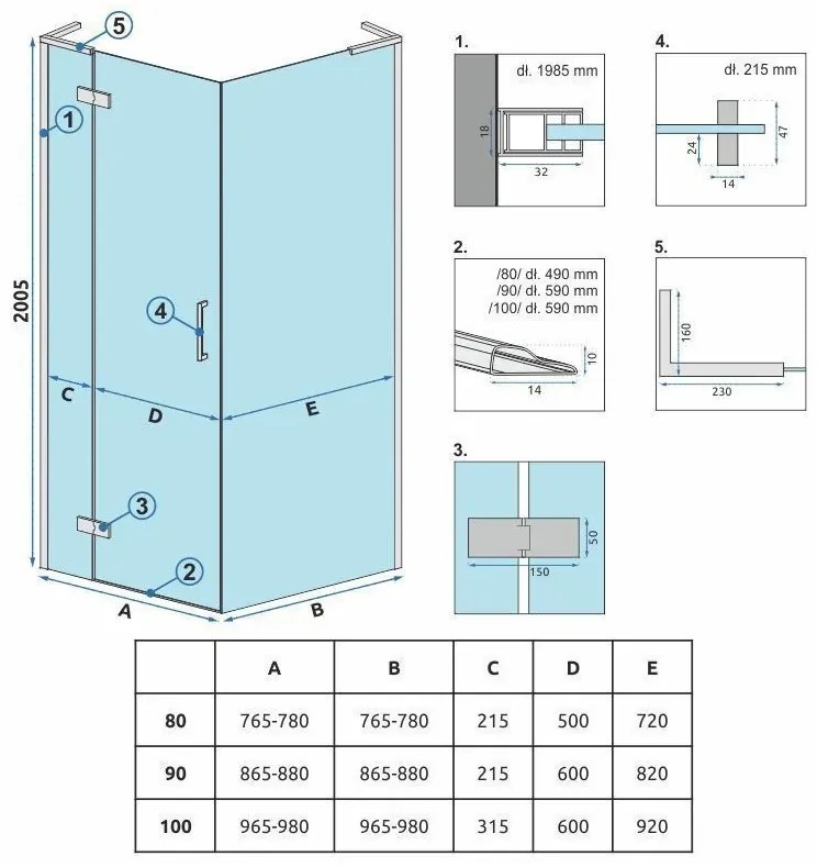 Rea Hugo, sprchová zástena 90x200 cm, čierna matná, REA-K6611