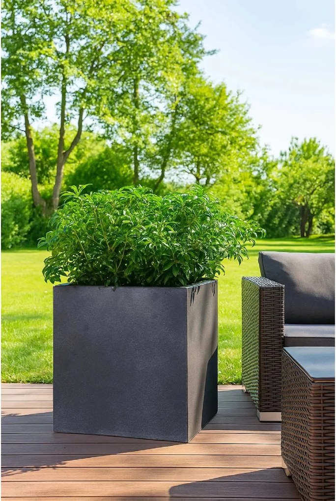 Kvetináč BLOCK, sklolaminát-vzhľad kameňa, 40x40x40 cm, antracit