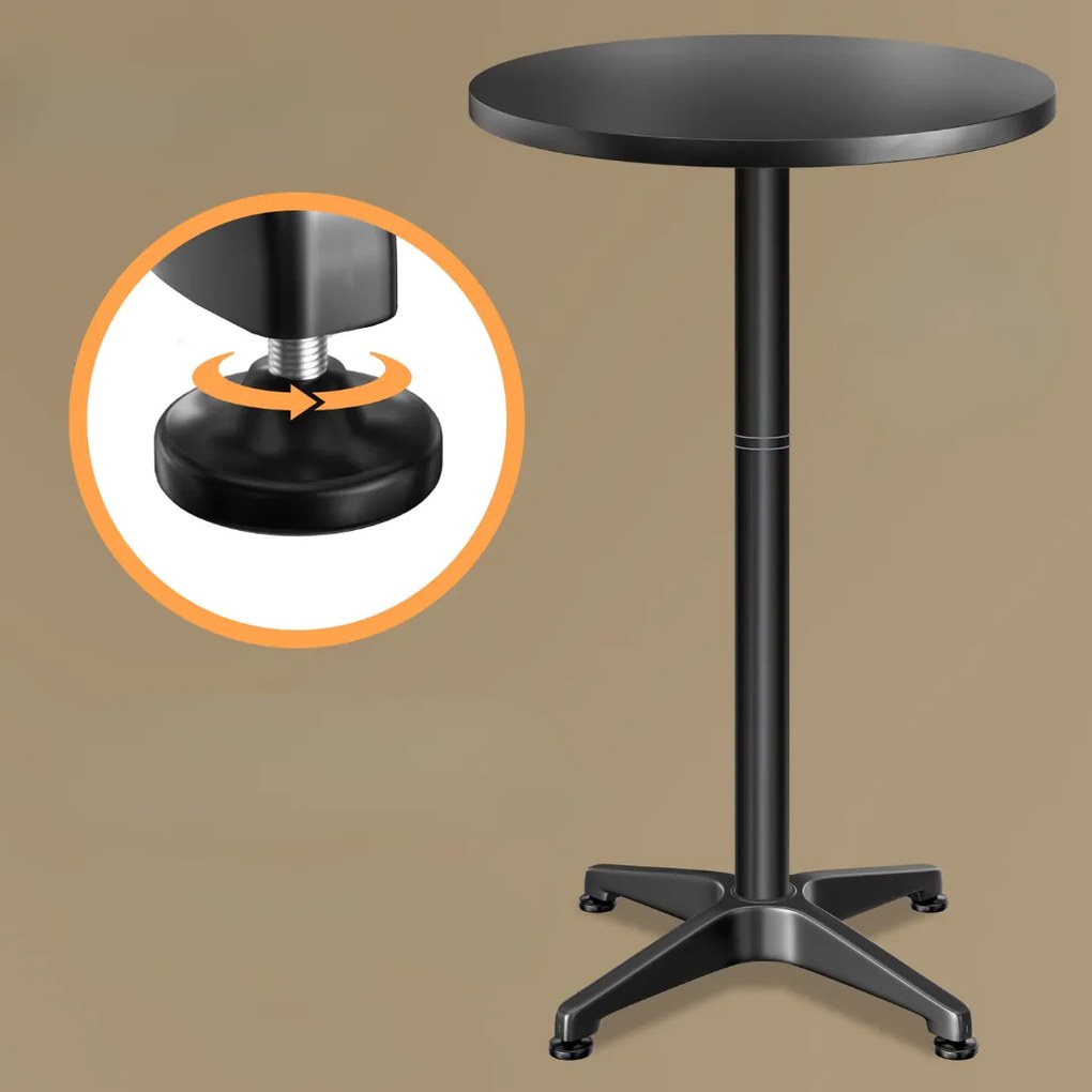 Výškovo nastaviteľný hliníkový barový stôl NERO, Ø60cm, čierna Casaria