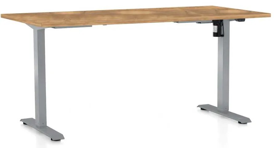 Výškovo nastaviteľný stôl OfficeTech A, 160 x 80 cm, sivá podnož, dub zlatý