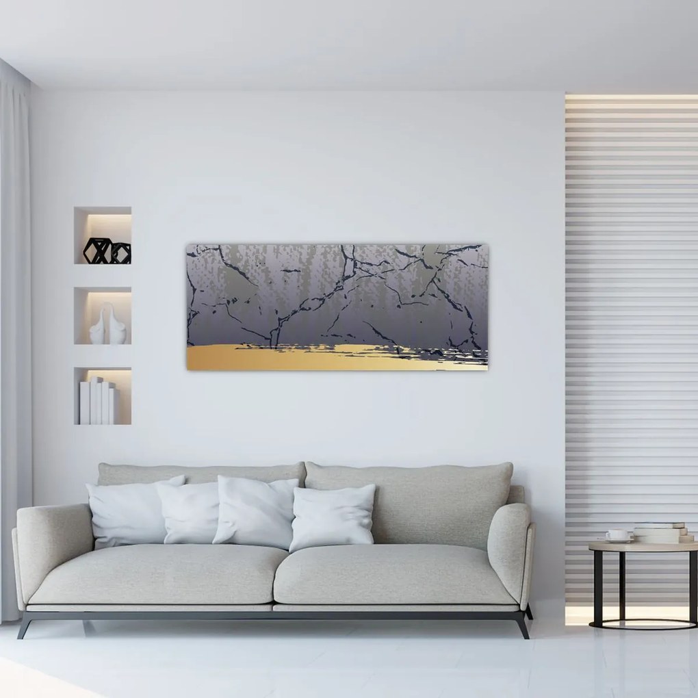 Obraz - Modrá a zlatá abstrakcia N⁰1 (120x50 cm)
