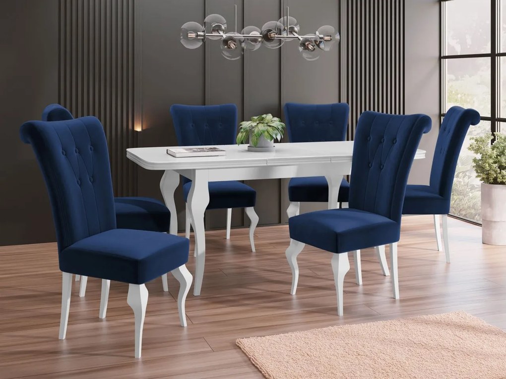 Rozkladací stôl Julia so 6 stoličkami ST63, Dostupné poťahy: Magic Velvet 2258, Farby: biela / biely lesk
