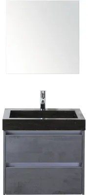 Kúpeľňový nábytkový set Dante 60 cm s umývadlom z prírodného kameňa a zrkadlovou skrinkou betón antracitovo sivá