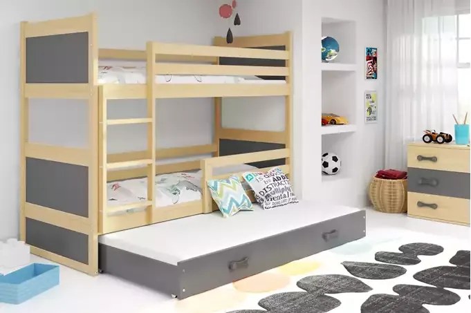 3-lôžková poschodová posteľ RICO so zásuvkou, prírodná/grafitová