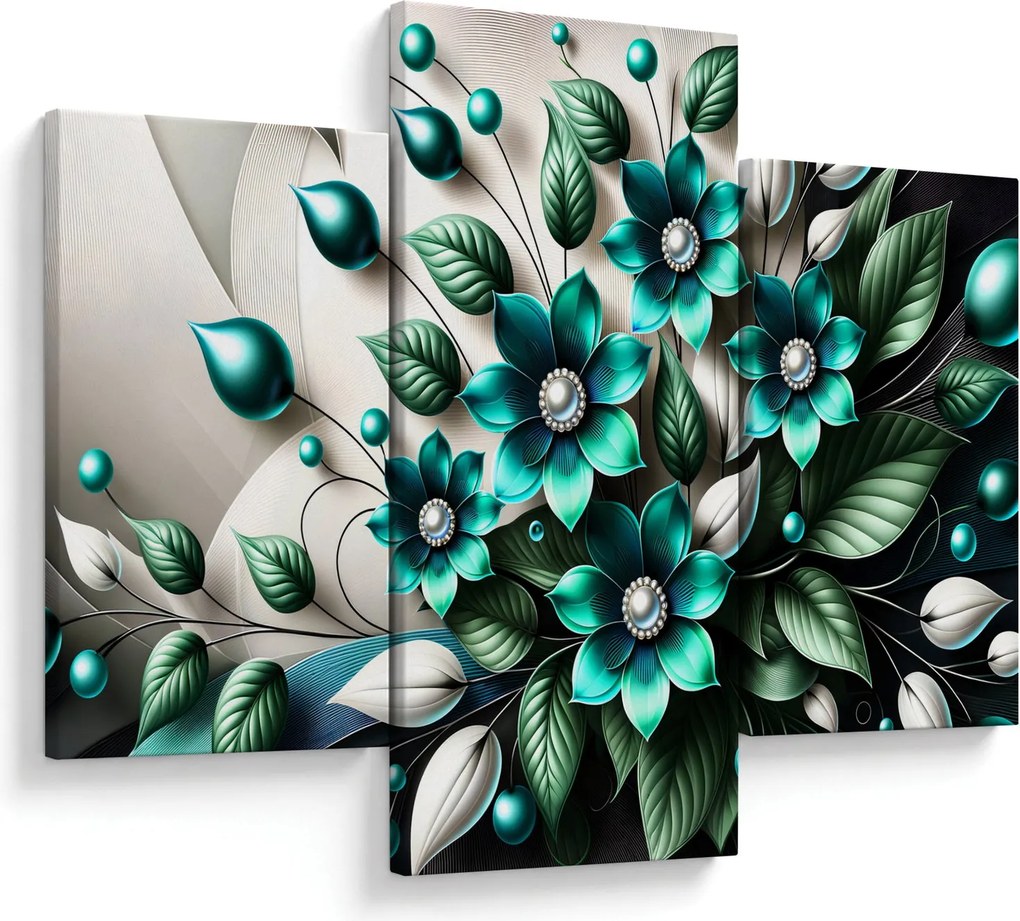 Obraz - 3D tyrkysové kvety (90x60 cm)