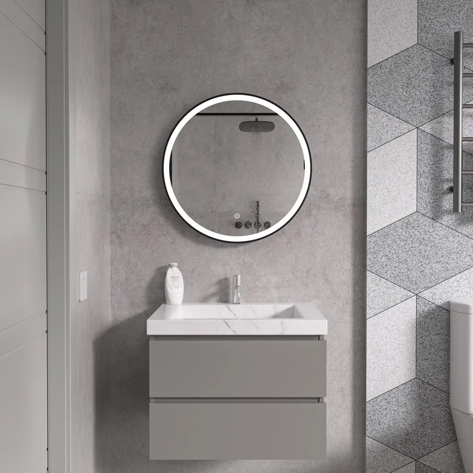 Erga Olivia, okrúhle LED zrkadlo 50cm, čierny kovový rám, 1150 lm, 6500K, predné osvetlenie, ERG-V01-202-5050-BK