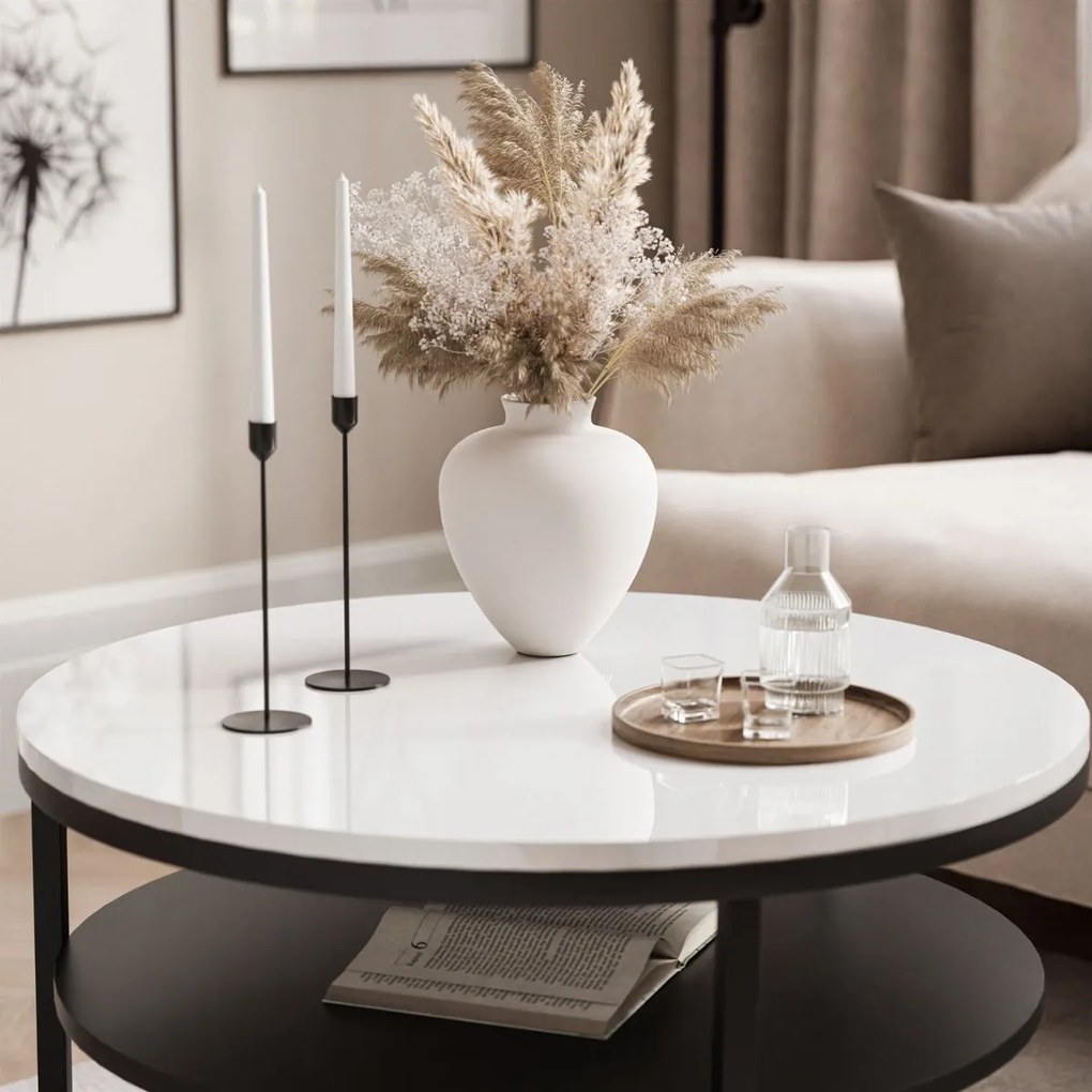 KONFERENČNÝ STOLÍK LEONARDO S POLICOU BIELY LESK + ČIERNY